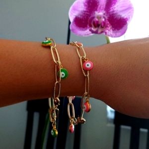 Handmade GOLD FILLED PAPERCLIP EVIL EYE BRACELET